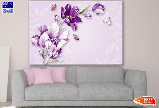 Purple Floral & Butterfly Painting Design Print 100% Australian Made