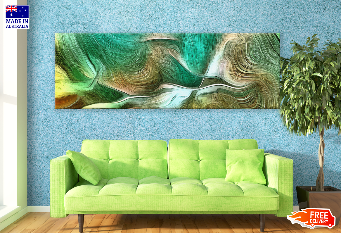 Panoramic Canvas Green Abstract Design High Quality 100% Australian made wall Canvas Print ready to hang