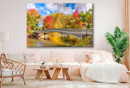 Bella Home River & Bridge Autumn Tree View Print Canvas Ready to hang