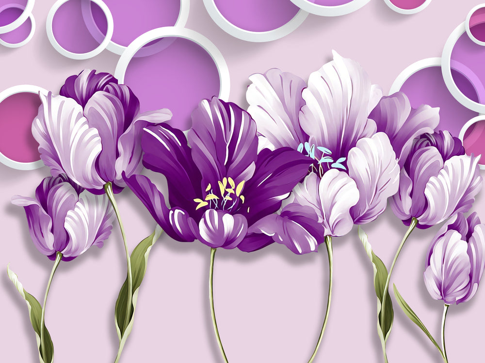 Wallpaper Murals Peel and Stick Removable Purple Floral Design High Quality