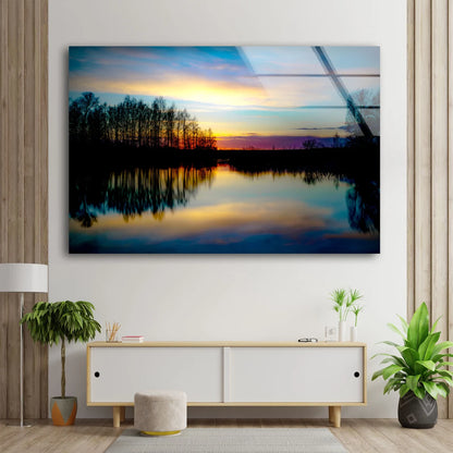 Lake & Forest Sunset Scenery Photograph Acrylic Glass Print Tempered Glass Wall Art 100% Made in Australia Ready to Hang