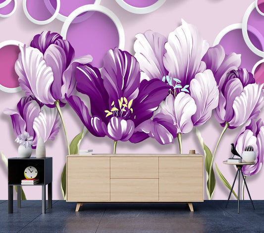 Wallpaper Murals Peel and Stick Removable Purple Floral Design High Quality