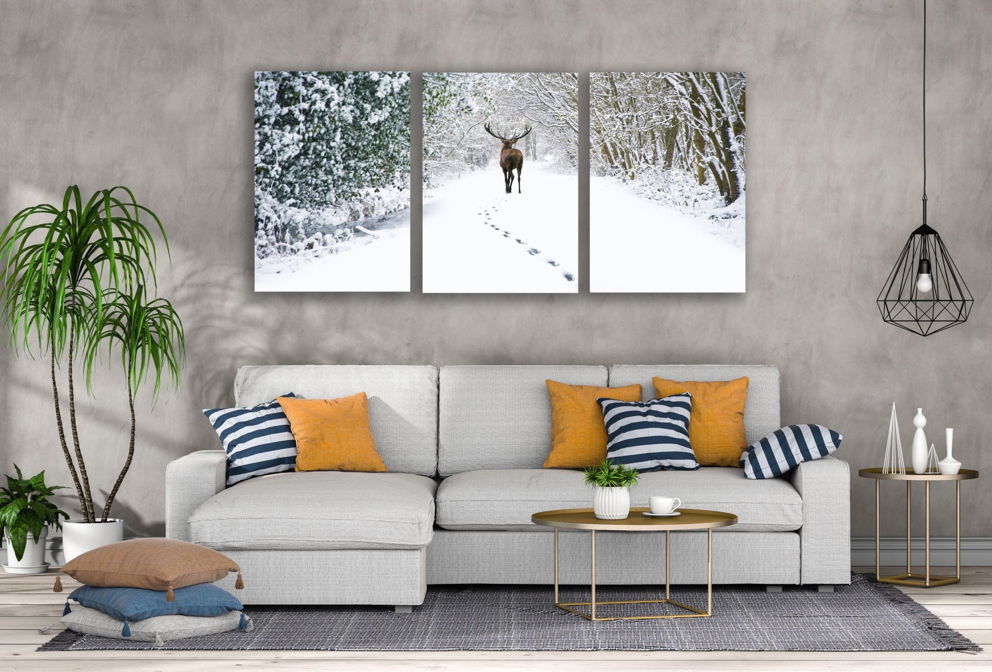 3 Set of Deer Walking on Snow Ground Near Forest Photograph High Quality Print 100% Australian Made Wall Canvas Ready to Hang