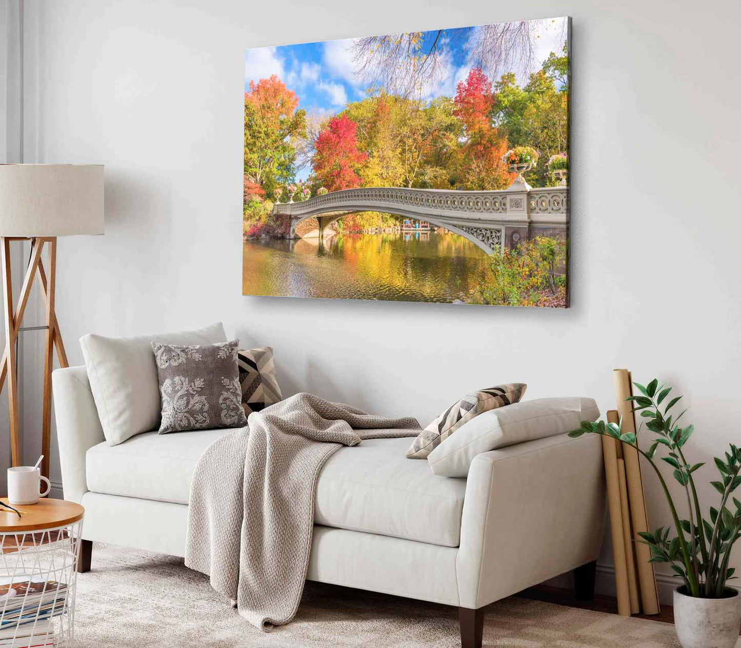 Bella Home River & Bridge Autumn Tree View Print Canvas Ready to hang
