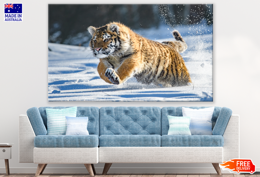 Fluffy Tiger Running On Snow Print 100% Australian Made