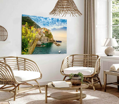 Bella Home Colorful Village on a Cliff & Sea Print Canvas Ready to hang