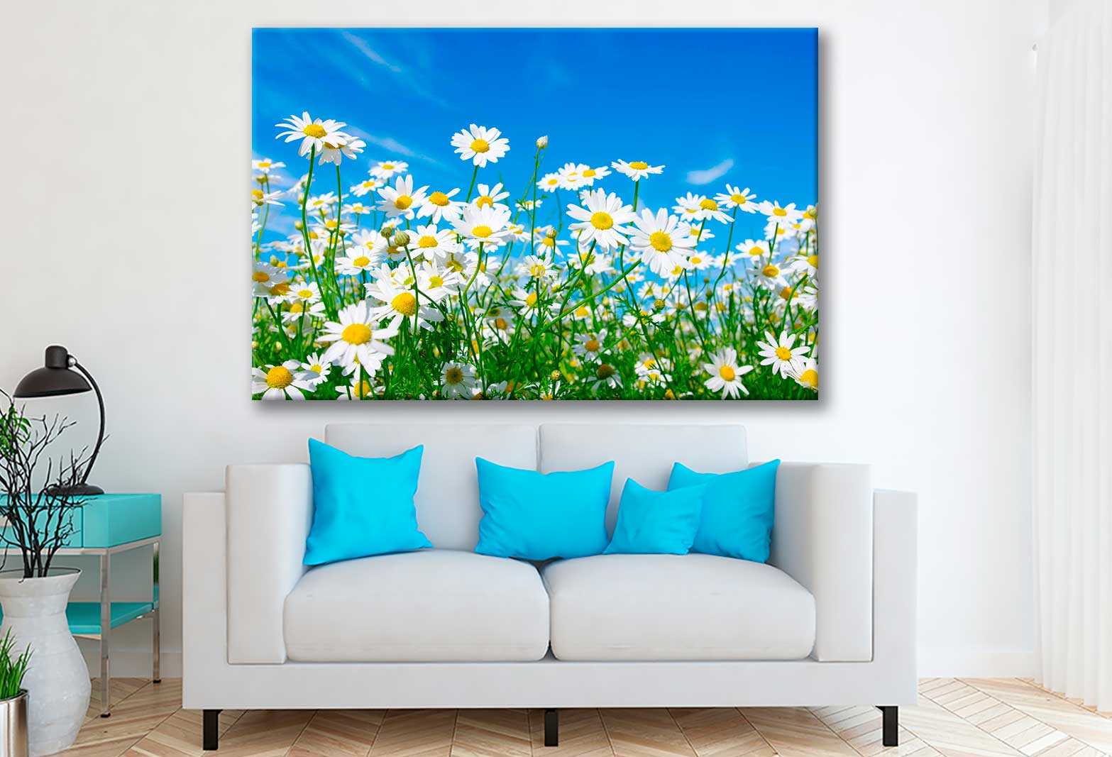 Bella Home White Daisies Flowes Blooming Print Canvas Ready to hang