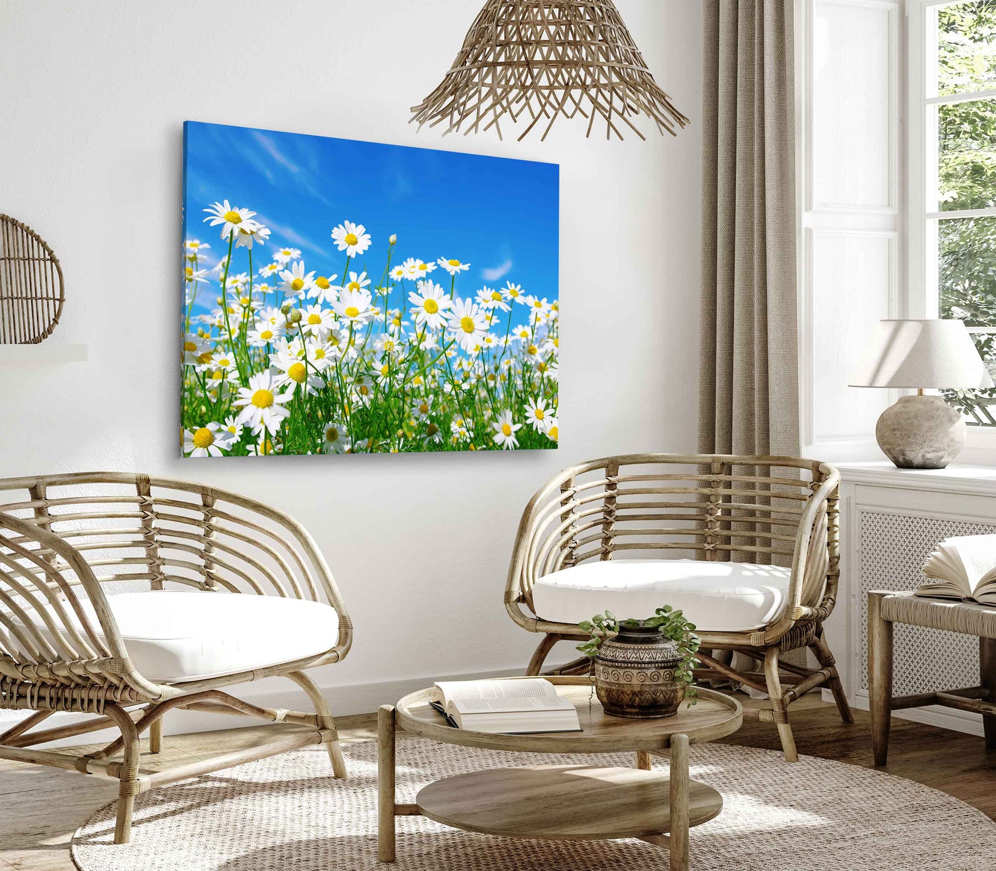 Bella Home White Daisies Flowes Blooming Print Canvas Ready to hang