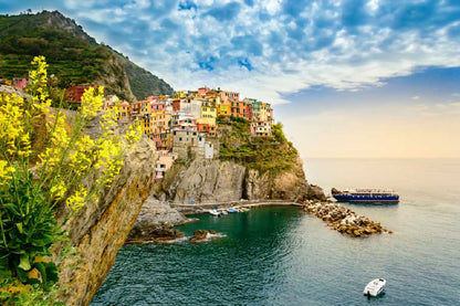 Bella Home Colorful Village on a Cliff & Sea Print Canvas Ready to hang