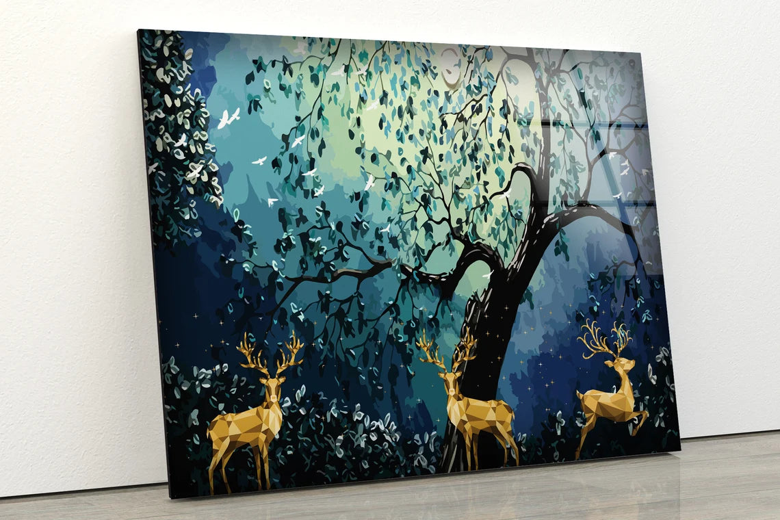 Deers & Trees Abstract Design Acrylic Glass Print Tempered Glass Wall Art 100% Made in Australia Ready to Hang