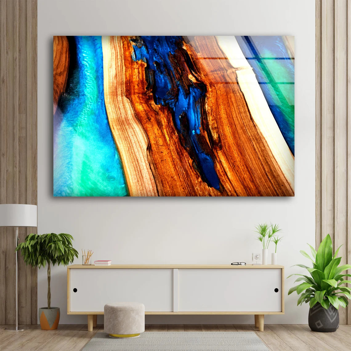 Blue & Green Resin with Wood Photograph Acrylic Glass Print Tempered Glass Wall Art 100% Made in Australia Ready to Hang