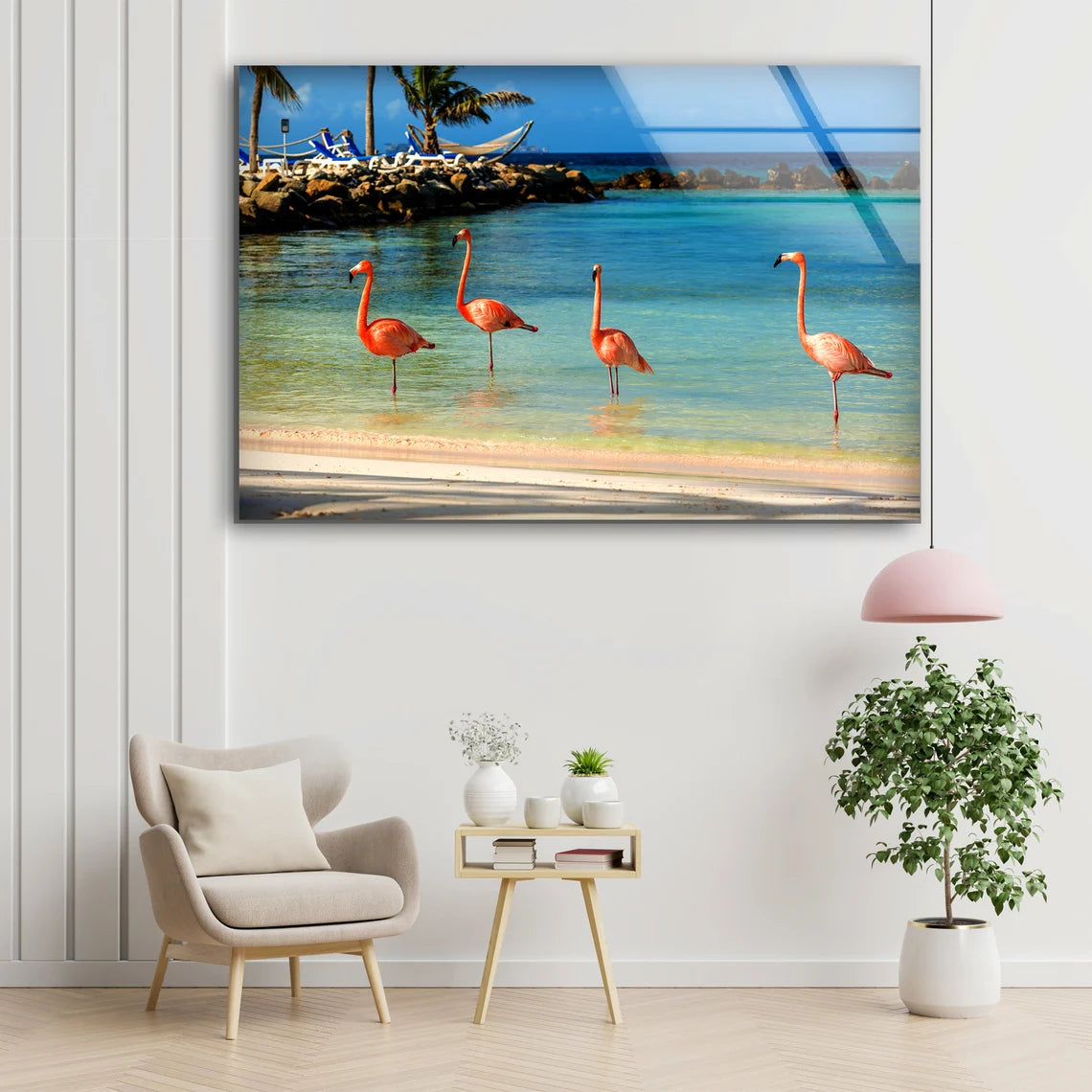 Flamingos on Sea Photograph Acrylic Glass Print Tempered Glass Wall Art 100% Made in Australia Ready to Hang