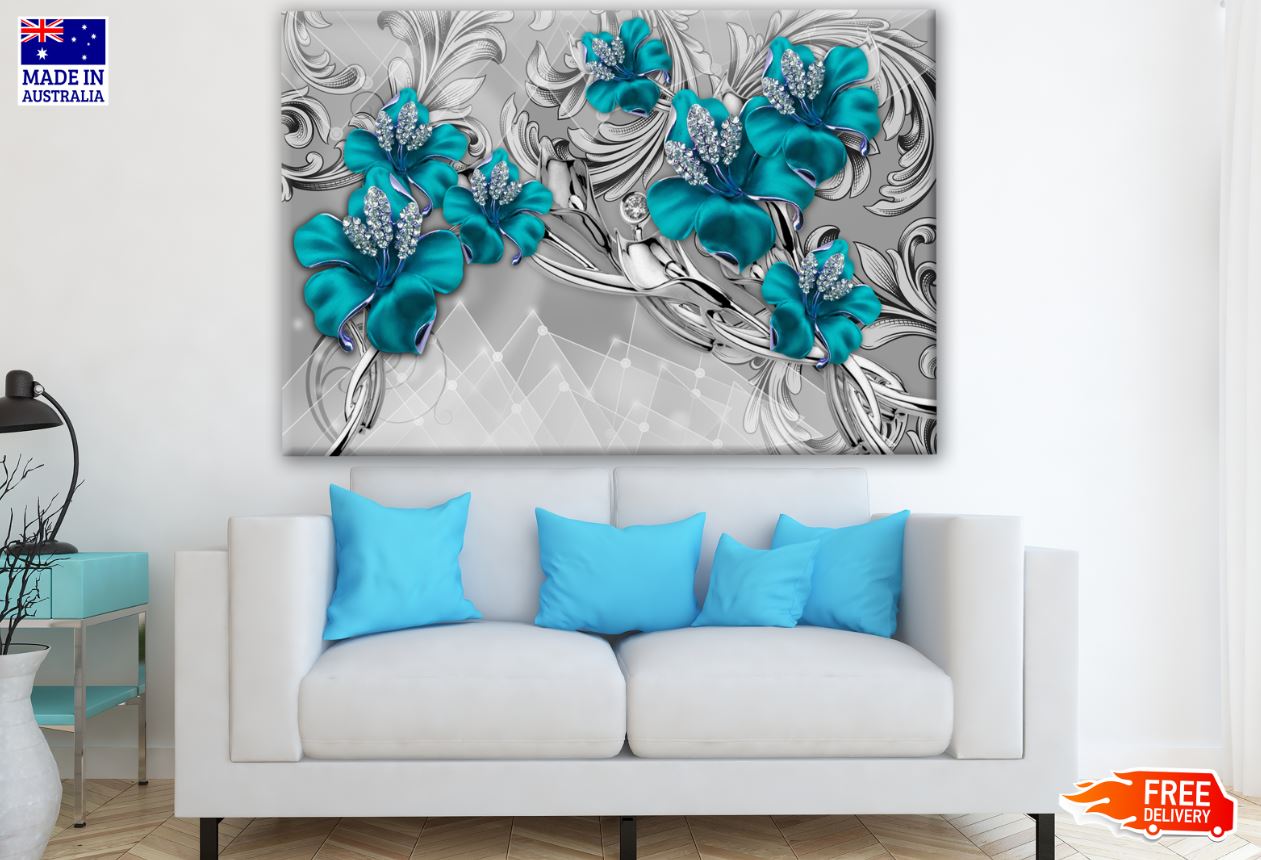Blue 3D Fractal Floral Design Print 100% Australian Made