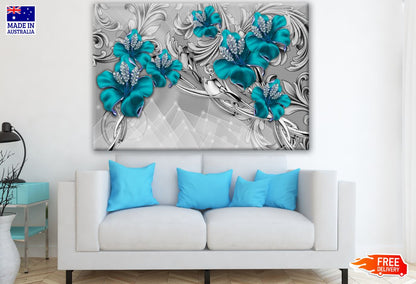 Blue 3D Fractal Floral Design Print 100% Australian Made