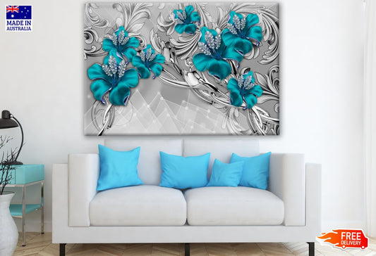 Blue 3D Fractal Floral Design Print 100% Australian Made