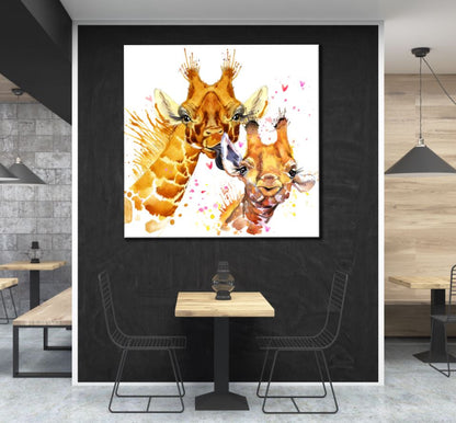 Square Canvas Giraffe Portrait Painting High Quality Print 100% Australian Made