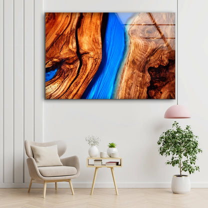 Blue Resin & Wood Design Acrylic Glass Print Tempered Glass Wall Art 100% Made in Australia Ready to Hang