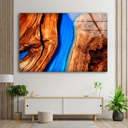 Blue Resin & Wood Design Acrylic Glass Print Tempered Glass Wall Art 100% Made in Australia Ready to Hang