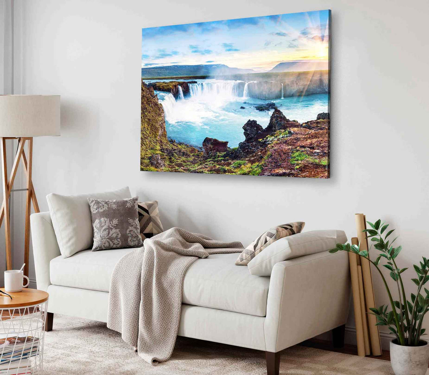 Bella Home Waterfall in Iceland & River View Print Canvas Ready to hang