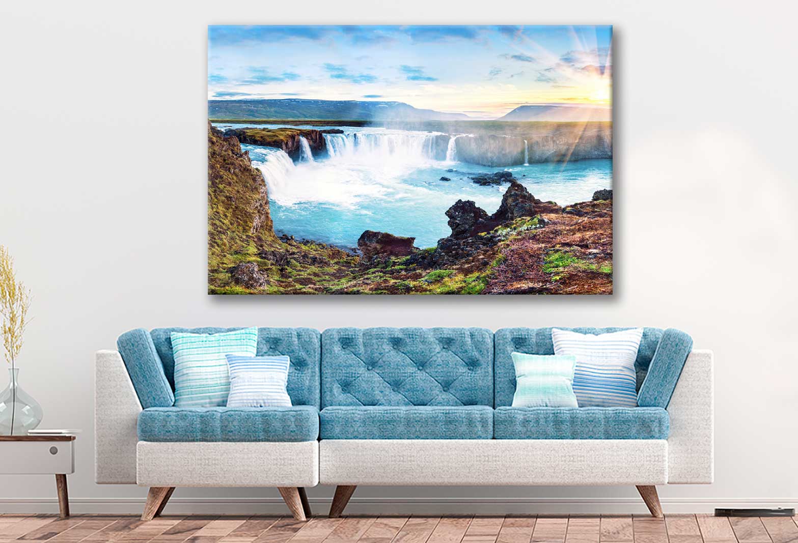 Bella Home Waterfall in Iceland & River View Print Canvas Ready to hang