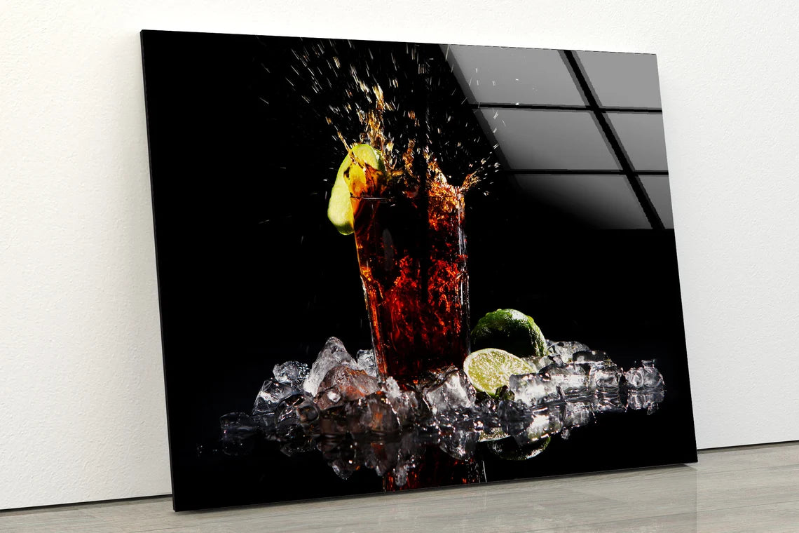 Drink with Lemon & Ice Photograph Acrylic Glass Print Tempered Glass Wall Art 100% Made in Australia Ready to Hang