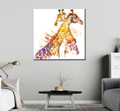 Square Canvas Giraffe Couple Painting High Quality Print 100% Australian Made