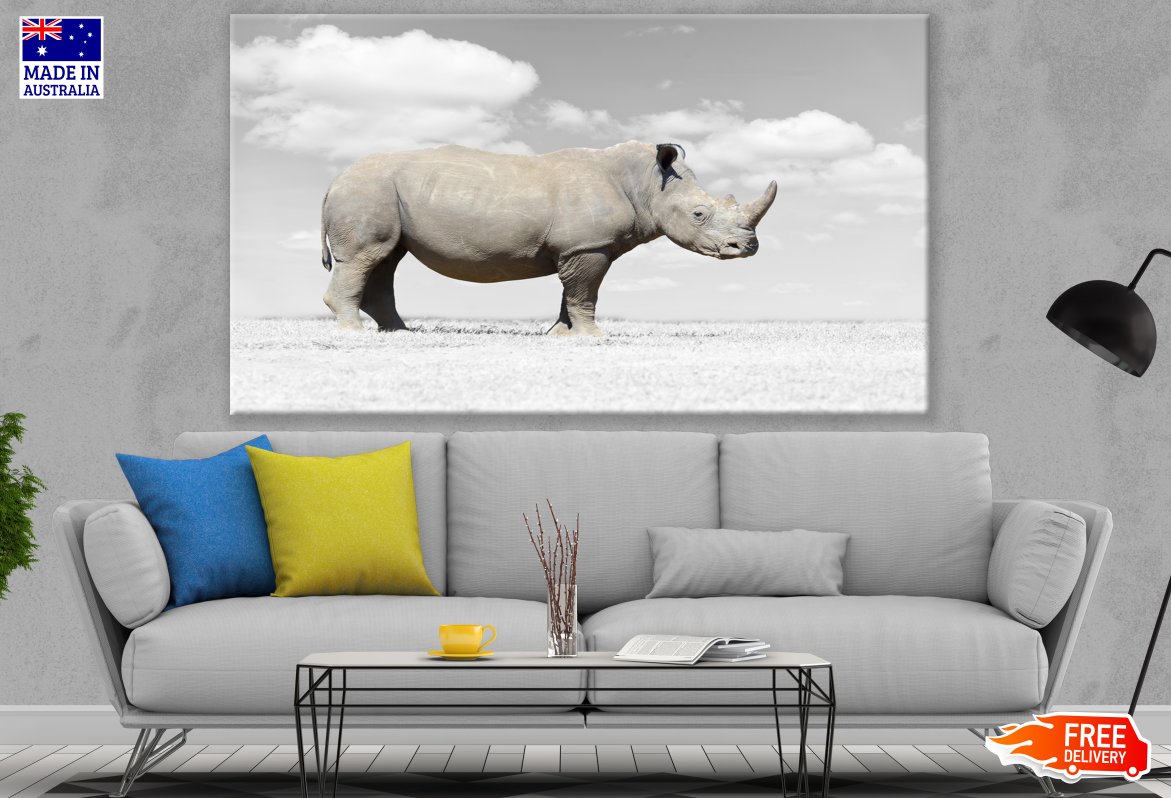 Rhinoceros on Black & White Background Print 100% Australian Made