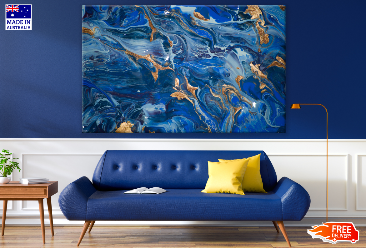 Blue Gold Abstract Design Print 100% Australian Made