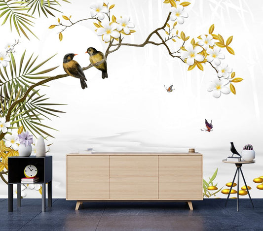 Wallpaper Murals Peel and Stick Removable Birds & Flower Tree Painting Design High Quality