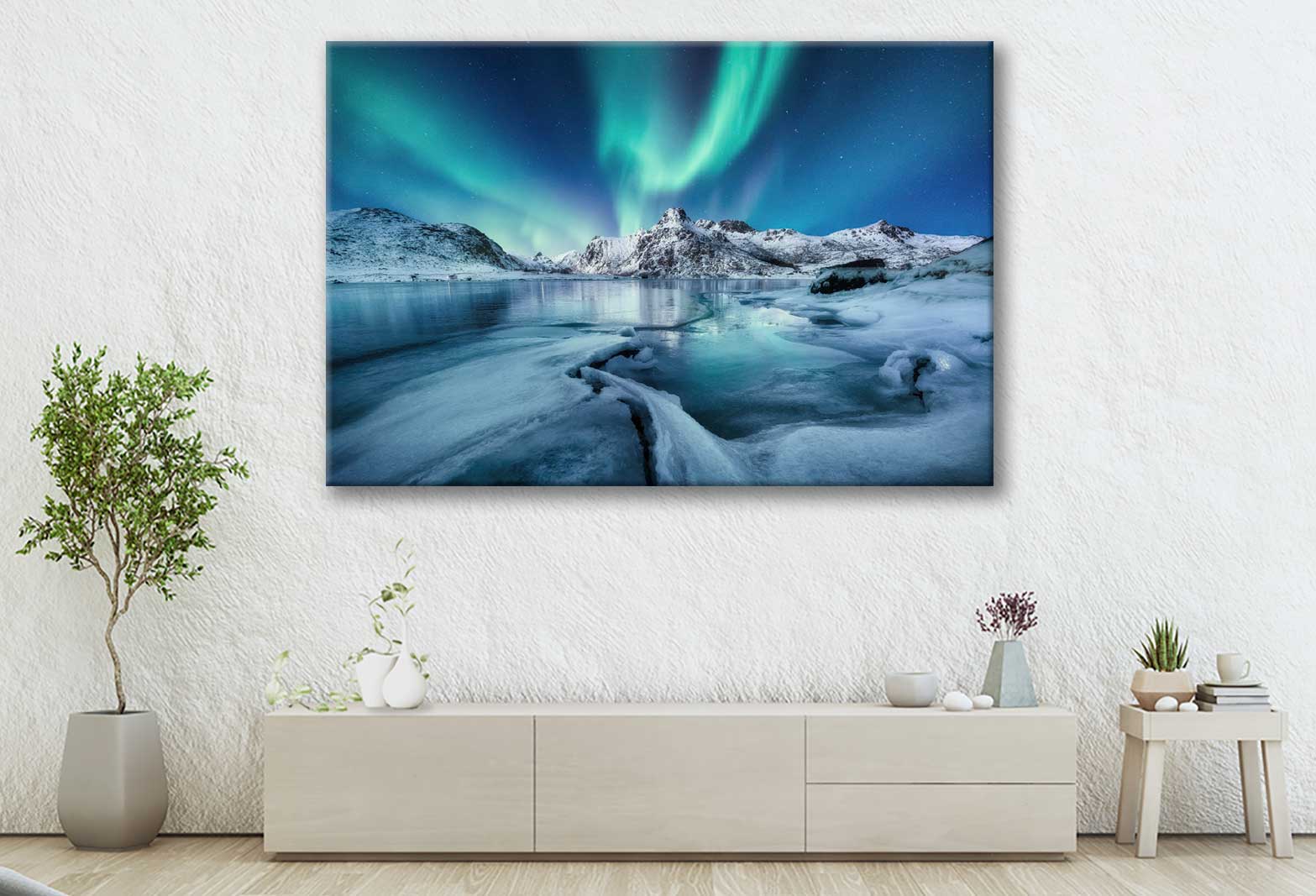 Bella Home Aurora Winter Landscape in Night Print Canvas Ready to hang