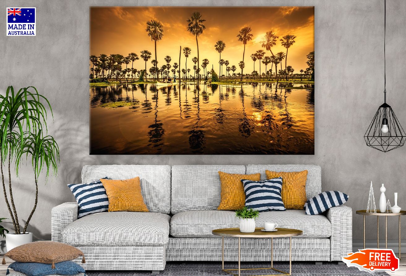 Asian Palmyra Palm Tree & Lake Sunset Photograph Print 100% Australian Made