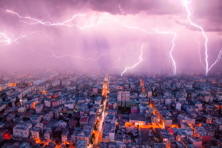 Lightning Thunderstorm Over City Photograph Print 100% Australian Made