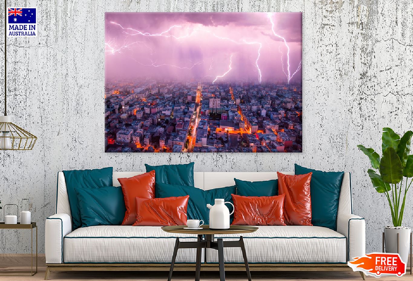 Lightning Thunderstorm Over City Photograph Print 100% Australian Made