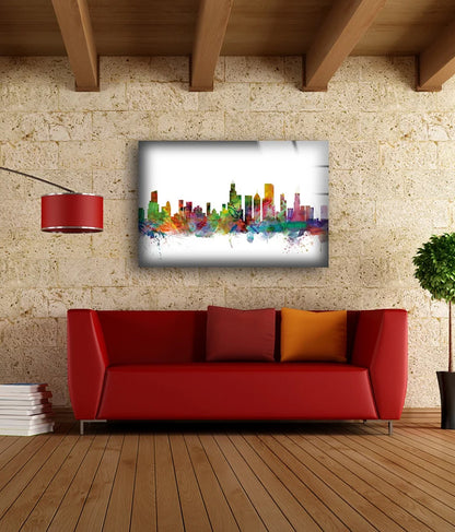 Colorful City Watercolor Splash Painting Acrylic Glass Print Tempered Glass Wall Art 100% Made in Australia Ready to Hang