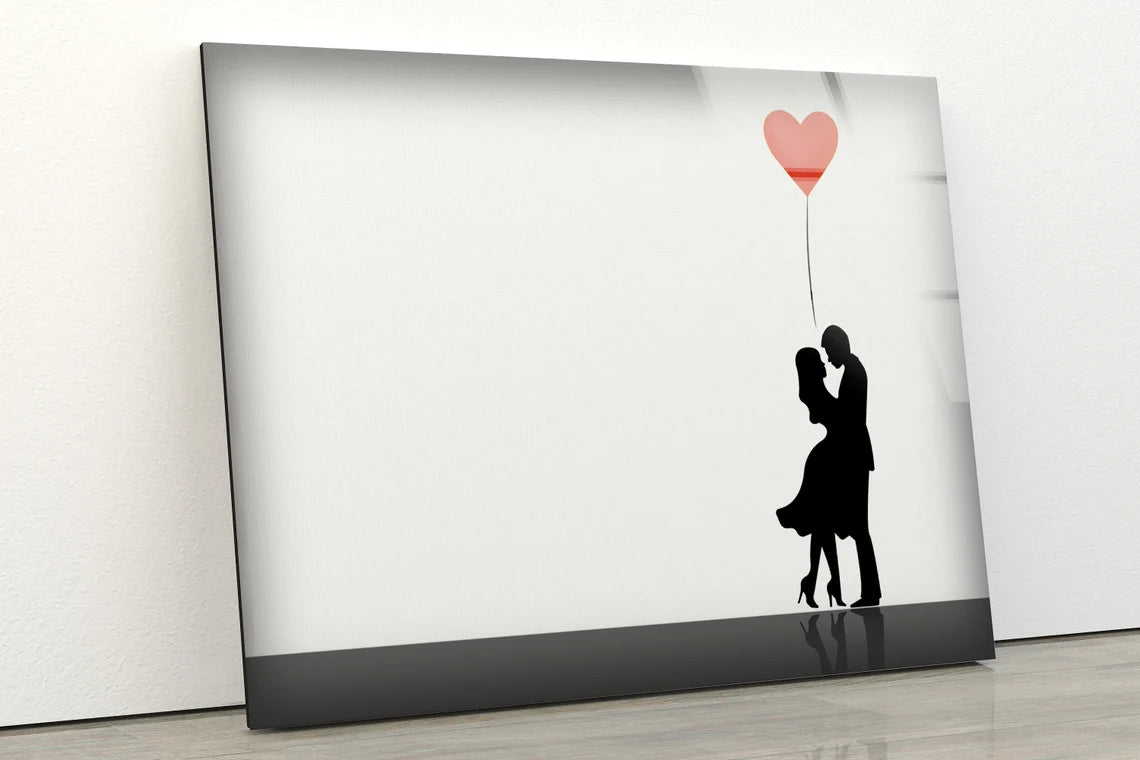 Couple with Heart Shaped Balloon Vector Design Acrylic Glass Print Tempered Glass Wall Art 100% Made in Australia Ready to Hang