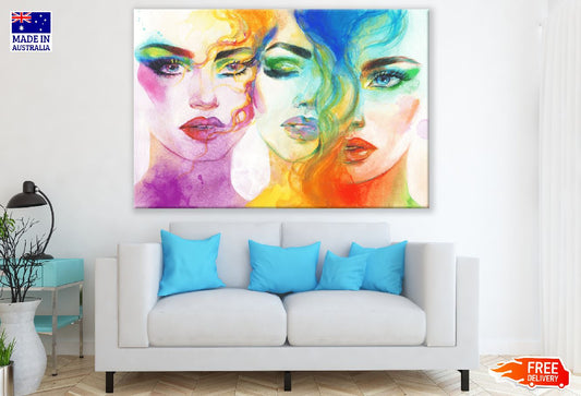 Makeup Faces Collage Abstract Watercolor Painting Print 100% Australian Made