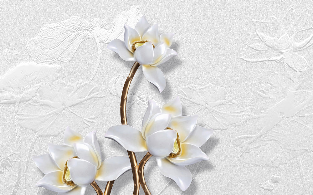 Wallpaper Murals Peel and Stick Removable 3D White Floral Design High Quality