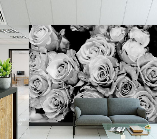 Wallpaper Murals Peel and Stick Removable B&W Flower Bunch Closeup High Quality