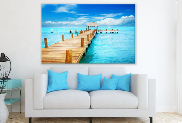 Long Wooden Pier Stunning Blue Beach Print 100% Australian Made