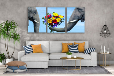 3 Set of Elephant Couple & Flower Bouquet Photograph High Quality Print 100% Australian Made Wall Canvas Ready to Hang