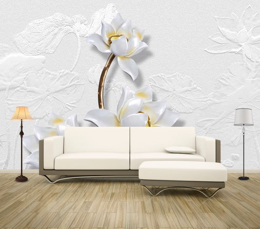 Wallpaper Murals Peel and Stick Removable 3D White Floral Design High Quality