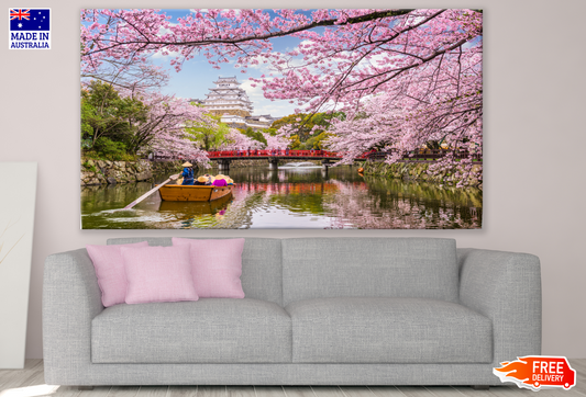 Canal Between Cherry Blossom Trees Japan Landscape Print 100% Australian Made