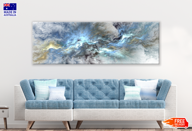 Panoramic Canvas Green Blue Cloud Abstract Design High Quality 100% Australian made wall Canvas Print ready to hang