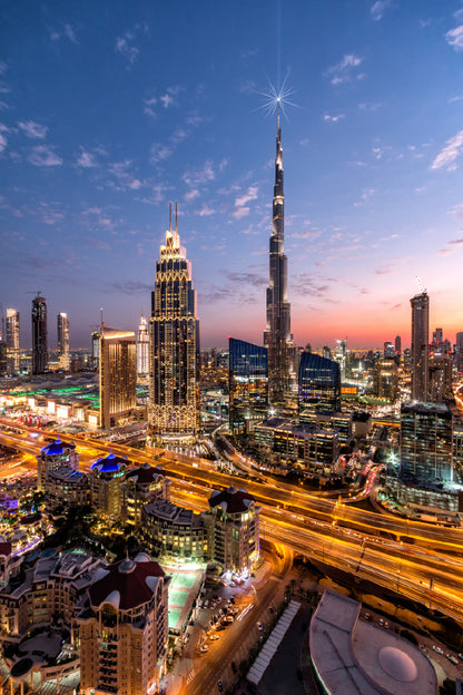 Dubai City Skyline with Lights View Photograph Print 100% Australian Made