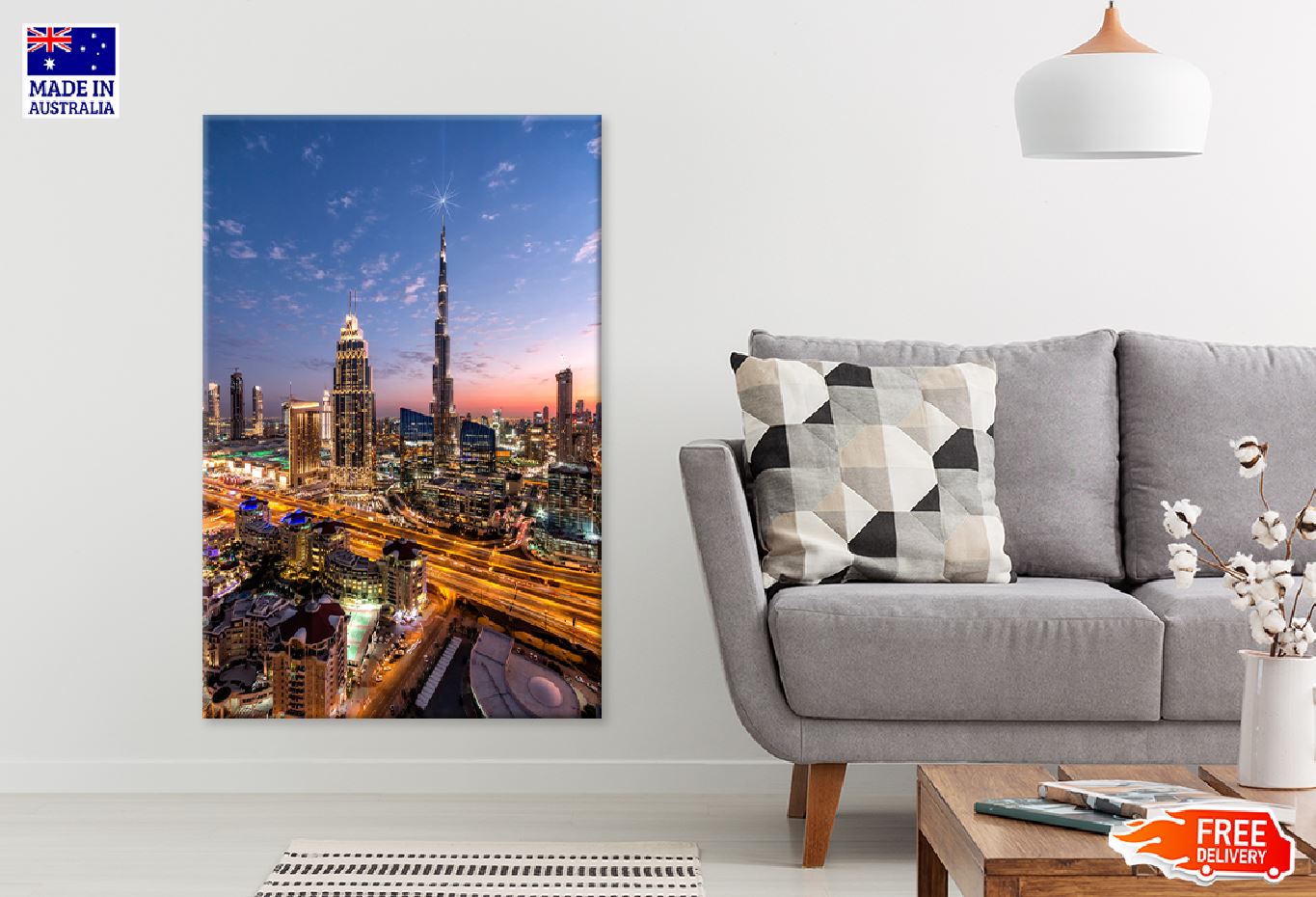 Dubai City Skyline with Lights View Photograph Print 100% Australian Made