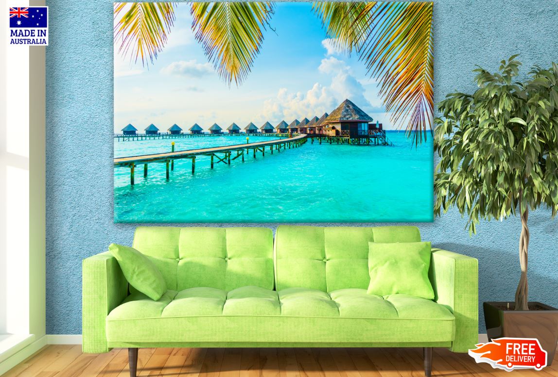 Stunning Resort on Wooden Pier Over the Beach Photograph Print 100% Australian Made