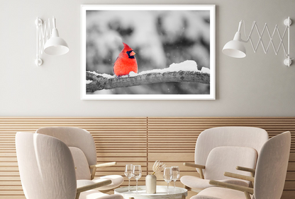 Cardinal Bird on Snowy Tree Branch Photograph Home Decor Premium Quality Poster Print Choose Your Sizes