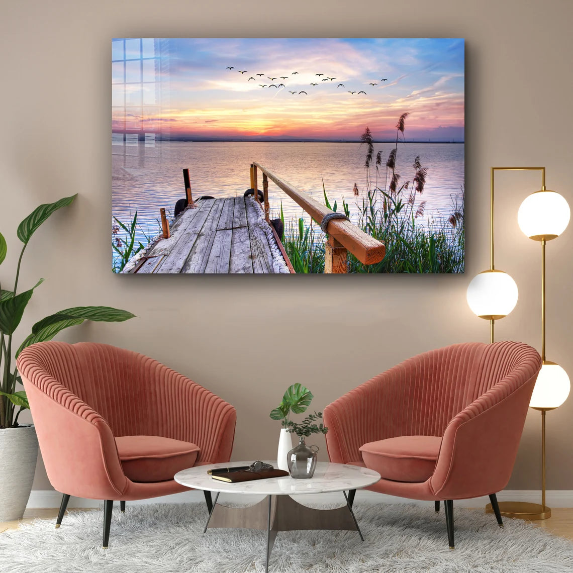 Lake Sunset Scenery Print Tempered Glass Wall Art 100% Made in Australia Ready to Hang