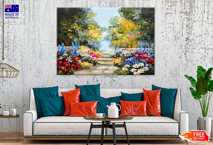 Colorful Flowers & Trees Garden Painting Print 100% Australian Made