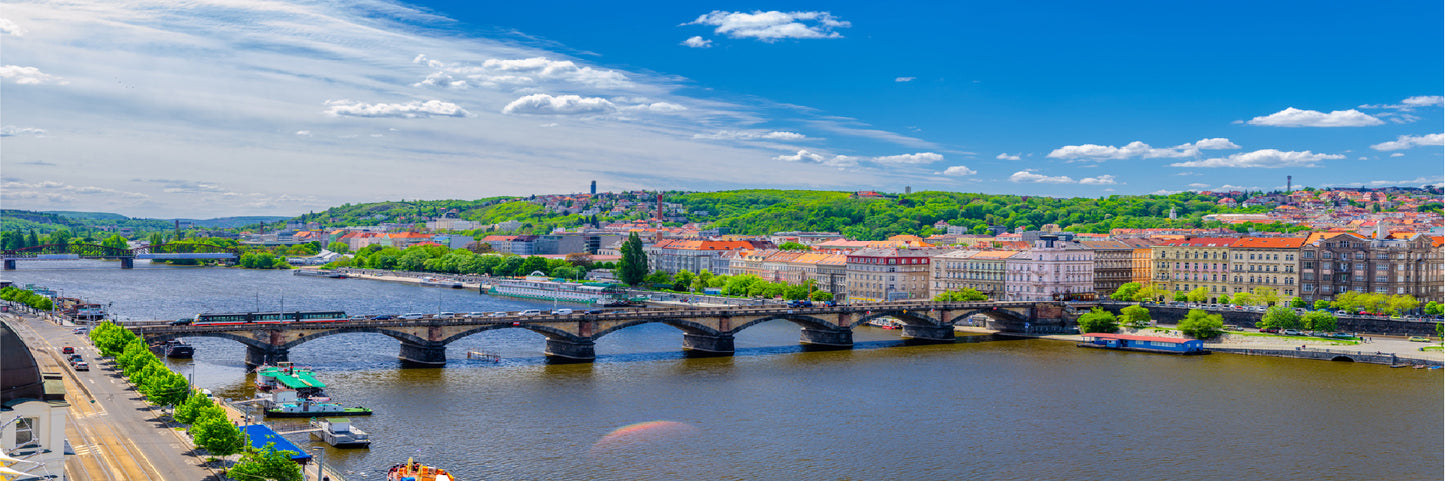 Panoramic Canvas Prague City & Bridge View Photograph High Quality 100% Australian Made Wall Canvas Print Ready to Hang